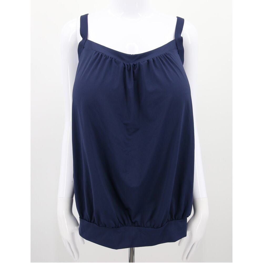Lands End Tankini Top Navy Blue Bubble Sewn In Padded Cups Swimsuit Size 14 DDD
